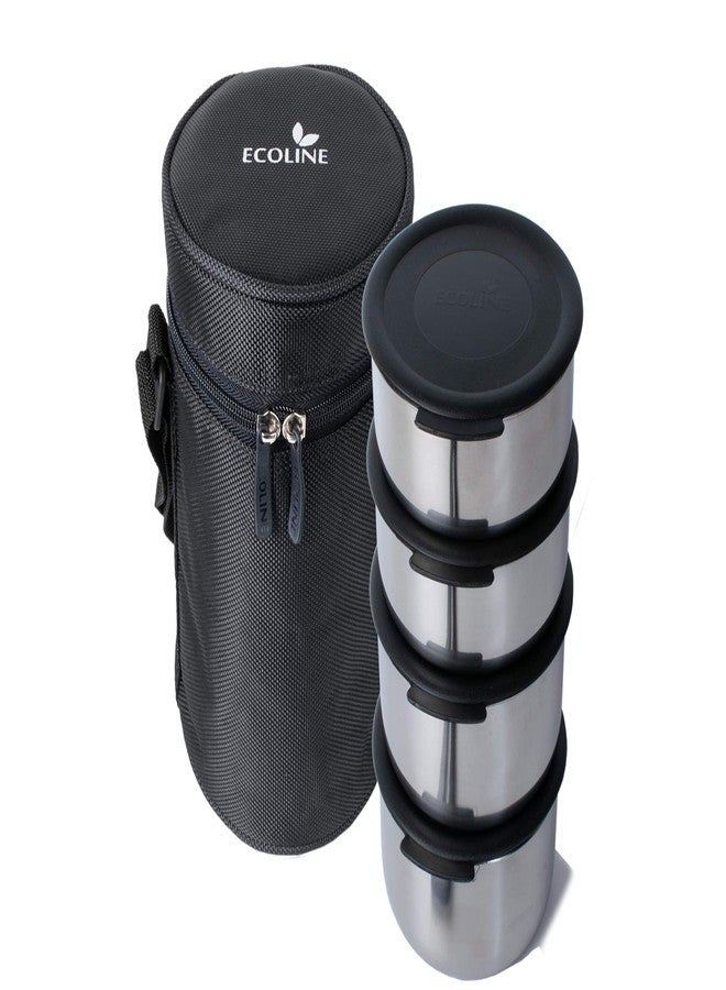 Ecoline Stainless Steel V4 Lunch Box (Capacity 1400ml, 2 containers 400ml, 2 container 300ml, Black) - Image 1